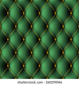texture pattern with green upholstery with gold-plated threads and gold carnations