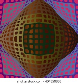 texture pattern illusion of the lines in the form of a symmetrical convex rhombus in a square on a background of purple gradient