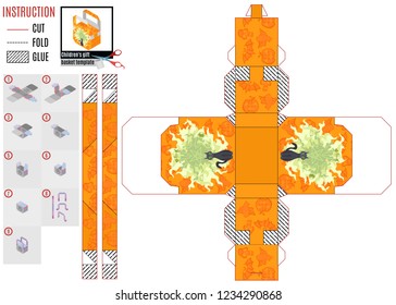 texture pattern orange baby box with mystical cat. stock vector image