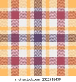 Texture pattern textile of seamless background plaid with a vector fabric tartan check in white and orange colors.