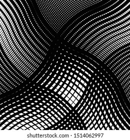 Texture, pattern with wavy, waving grid, mesh of lines. Billowy, zig-zag (criss-cross), undulating stripes, streaks. Abstract geometric background