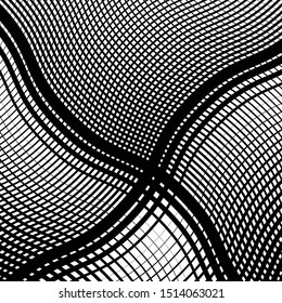 Texture, pattern with wavy, waving grid, mesh of lines. Billowy, zig-zag (criss-cross), undulating stripes, streaks. Abstract geometric background