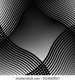 Texture, pattern with wavy, waving grid, mesh of lines. Billowy, zig-zag (criss-cross), undulating stripes, streaks. Abstract geometric background