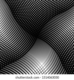 Texture, pattern with wavy, waving grid, mesh of lines. Billowy, zig-zag (criss-cross), undulating stripes, streaks. Abstract geometric background