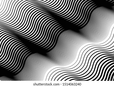 Texture, pattern with wavy, waving grid, mesh of lines. Billowy, zig-zag (criss-cross), undulating stripes, streaks. Abstract geometric background