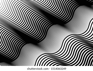 Texture, pattern with wavy, waving grid, mesh of lines. Billowy, zig-zag (criss-cross), undulating stripes, streaks. Abstract geometric background