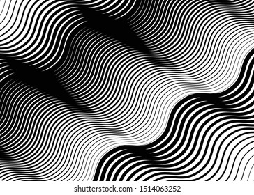 Texture, pattern with wavy, waving grid, mesh of lines. Billowy, zig-zag (criss-cross), undulating stripes, streaks. Abstract geometric background