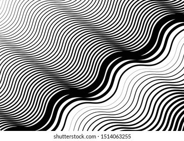 Texture, pattern with wavy, waving grid, mesh of lines. Billowy, zig-zag (criss-cross), undulating stripes, streaks. Abstract geometric background