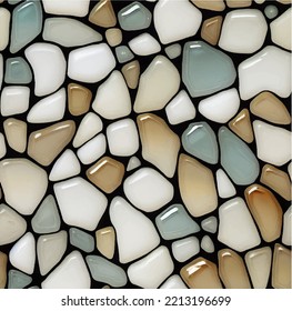 Texture of pebbles and gravel. Smooth round pebbles texture background. Abstract natural background with rocks. Gray small rocks ground texture. Gravel pebbles texture. Vector. Stone surface