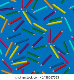 The texture of the pencils on a blue background for registration of children's and preschool products.