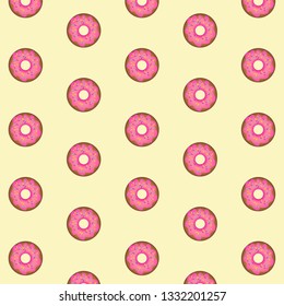 Texture of pink donuts with colorful sparks on top. Vector