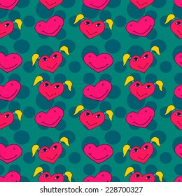 Texture of pink hearts on a blue background, editable vector seamless repeating pattern. Design for wedding decoration, Valentine's day, for fabric, Wallpaper