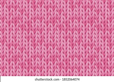 Texture of pink wool knit. Seamless knitted background. Vector illustration of knitwear for background, wallpaper, wrapping paper, webpage backdrop. Template for romantic valentine greeting card.