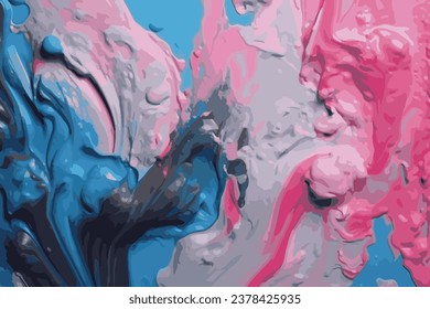 Texture of pink-blue liquid paint with bubbles on top. Pattern of bright pink liquid surface. 