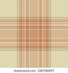 Texture plaid background of tartan vector textile with a fabric seamless pattern check in orange and light colors.