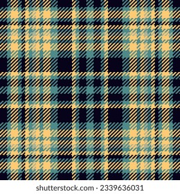 Texture plaid background of textile fabric check with a seamless tartan vector pattern in black and cyan colors.