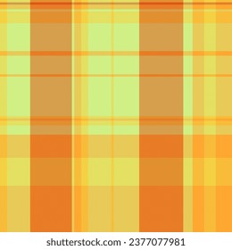 Texture plaid check of vector textile fabric with a seamless tartan pattern background in orange and lime colors.