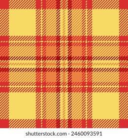Texture plaid fabric of pattern tartan check with a vector textile seamless background in red and yellow colors.