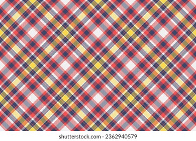Texture plaid tartan of textile background seamless with a vector fabric check pattern in blue and red colors.