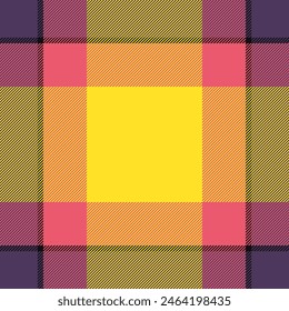 Vector de cuadros de textura de tartán de cuadros de textil con un patrón de fondo de tela sin costuras en colores amarillo y rojo.