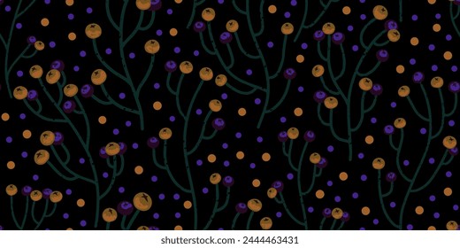 Texture plants, herbs, twigs with leaves. Plant organic pattern. Cartoon style. Hand drawn elements. Vector seamless overlapping pattern.