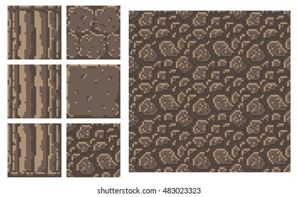 Texture for platformers pixel art vector - brick stone wall column isolated block