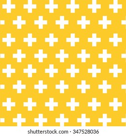 

The texture of pluses and crosses on a yellow background. Abstraction. Vector.