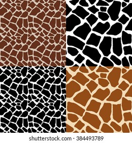 Texture print coloring skins giraffe seamless pattern set - vector illustration. Animal background, tribal ornament black-white