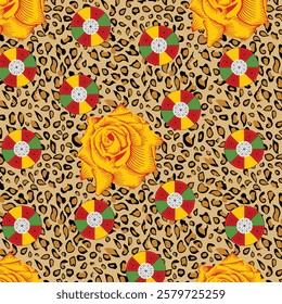 texture of print fabric striped leopard and flower for background