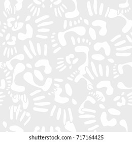 The texture of the prints of hands and feet. White fashion Wallpaper, Seamless background for wrapper, pattern for fabric.