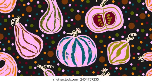 Textura calabazas. Estilo de dibujos animados. Elementos dibujados a mano. Acción de Gracias, otoño, Halloween. Vector patrón de solapamiento sin costuras.