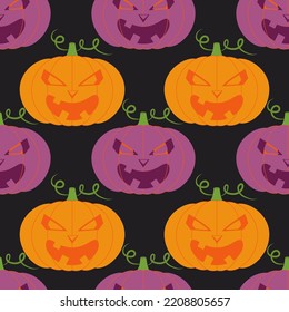 Texture with pumpkins in cartoon style. Seamless vector pattern for Halloween, kids print, wallpaper, textile.