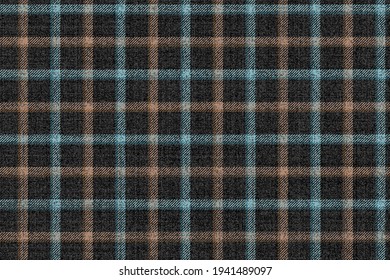 strukturschmiedegeflechtetes, altes, englisches Tweed mit blauen und braunen Streifen auf schwarz gehacktem Gingham nahtlose Ornament für klassische Herrenbekleidung Tischdecken-Shirts tartan