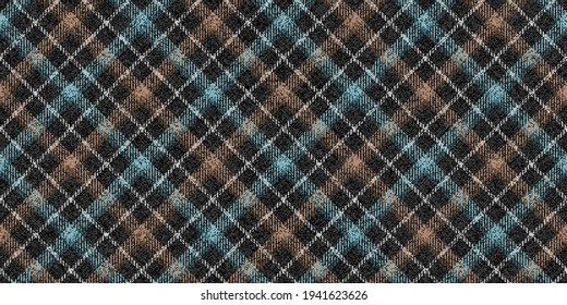 texture ragged grungy fabric of traditional old english tweed with blue brown white stripes on black checkered gingham repeatable diagonal ornament for men's wool suit plaid tablecloths shirts tartan