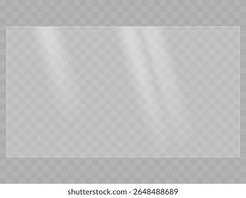 A textura do vidro retangular com brilho da luz solar. Efeito de luz para uma imagem, quadro ou janela. Reflexão realista sobre uma ilustração vetorial.