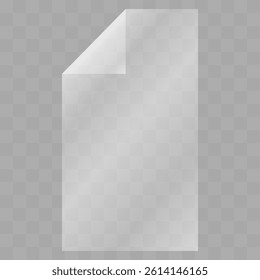The texture of rectangle glass plate. Light effect for transparent plate with folded corner top left . Beautiful realistic reflection. Vector illustration. 
