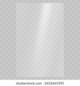 The texture of rectangle glass plate, mirror, window on a transparent background. Light effect for a picture or a mirror. Vector illustration of rectangle glass. 
