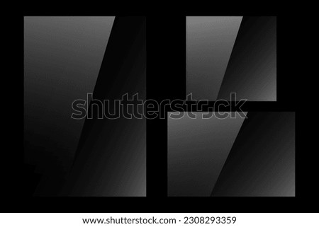 The texture of rectangle glass plate, mirror. Light effect for objects. Realistic reflection. Glass on black background. Vector illustration.