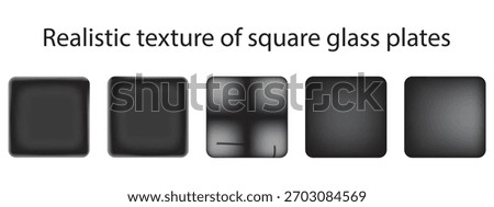 The texture of rectangle glass plate, mirror, window. Set of blank metal tags isolated on black background. Realistic screen glass, window mockup, clear glass. 