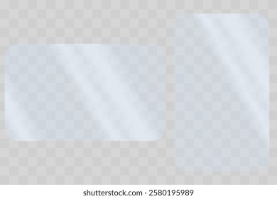 Texture of a rectangle plate with solar reflection. Beautiful realistic reflection with blue tint. Light effect for a picture or a mirror. Vector stock illustration	