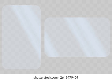Texture of a rectangle plate with solar reflection. Beautiful realistic reflection with blue tint. Light effect for a picture or a mirror. Vector stock illustration