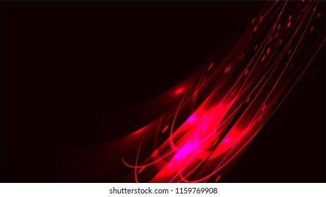 Texture of red abstract red magical glowing bright shining neon lines of waves of strips of threads of energy patterns and copy space. The background. Vector illustration.