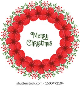 Texture of red flower frame elegant for merry christmas lettering design. Vector