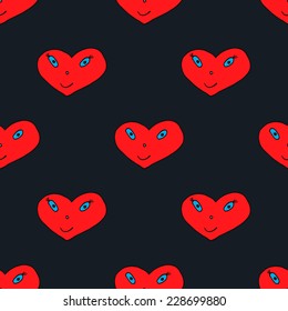 Texture of red hearts on a dark background, editable vector seamless repeating pattern. Design for wedding decoration, Valentine's day, for fabric, Wallpaper.