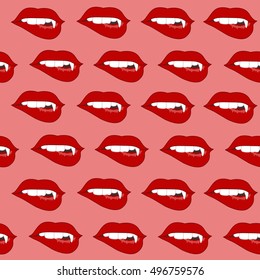 texture of red lips with fangs on Halloween
