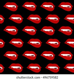 texture of red lips with fangs on a black background