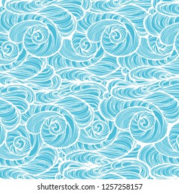 Texture reminiscent of waves or thick clouds, shells, curls. Pattern, background for design. Vector illustration, the image of the element of water and air.