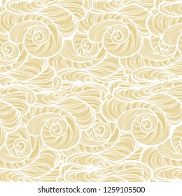 Texture reminiscent of waves or thick clouds, shells, curls. Pattern, background for design. Vector illustration, the image of the element of water and air.