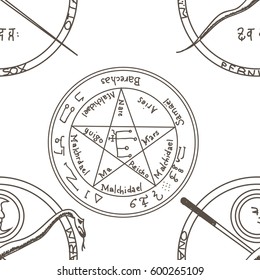 Texture with a repetitive pentacle pattern. Occult background. The magic sign.