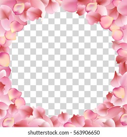 Texture from rose, sakura and lotus petals. Background with round place for text. Frame pattern, eps10 floral template